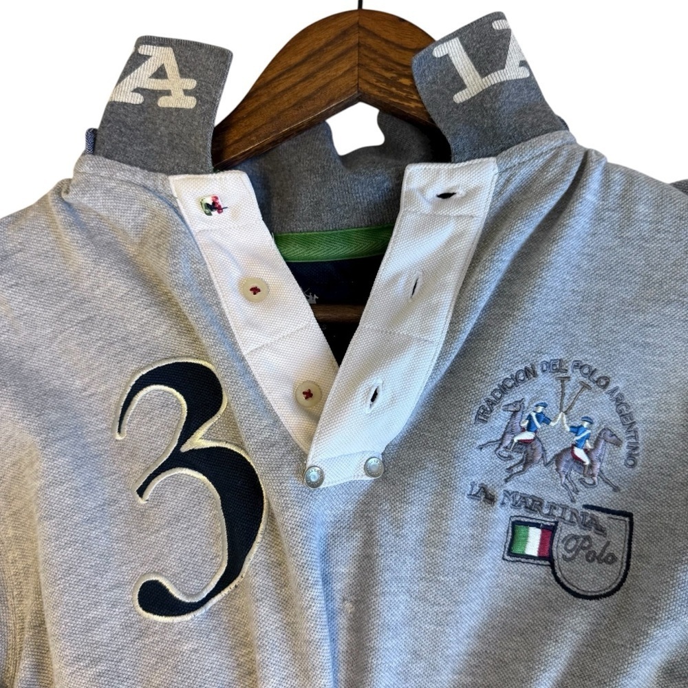 Vintage La Martina Italia Buenos Aires Grey Slim Fit Polo Shirt - Picture 3 of 15